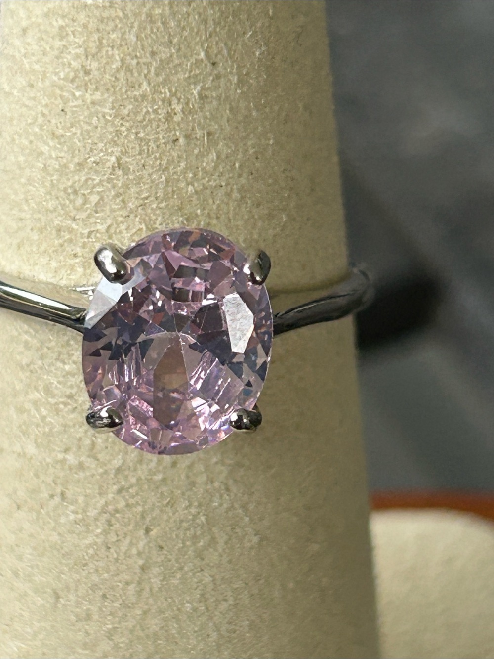 Sterling Silver Pink Oval Solitaire Ring & moissanite s7